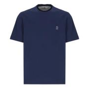 Blauw Katoen Crew Neck T-shirt Brunello Cucinelli , Blue , Heren