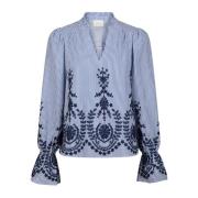 Elegante Blauwe Geborduurde Blouse Neo Noir , Blue , Dames