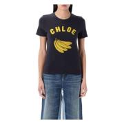 Blauwe Bananenlogo T-shirt Chloé , Black , Dames