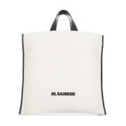 Contrasterende Leren Tote Tas met Logo Jil Sander , Beige , Dames