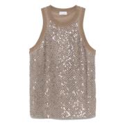 Stijlvolle Cutout Paillettes Top Brunello Cucinelli , Gray , Dames