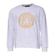 Geborduurde Crew Neck Pullover Sweater Versace , White , Heren