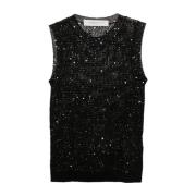 Sequin Mesh Knit Tank Top Golden Goose , Black , Dames