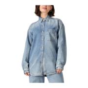 Relaxed Fit Overshirt Blouse Blauw Casual Tommy Jeans , Blue , Dames