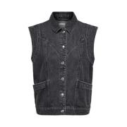 Gewassen Zwarte Denim Vest Only , Black , Dames