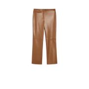 Bruine Slim-Fit Gecoate Broek met Leren Details Max Mara , Brown , Dam...