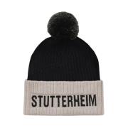 Pompon Ribgebreide Beanie Stutterheim , Black , Heren