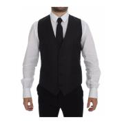 Elegante Grijze Gestreepte Wollen Jurk Vest Dolce & Gabbana , Gray , H...