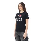 Zwarte Grafische Liefde T-shirt N21 , Black , Dames