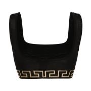 Zwarte Top met Logo Zoom en Open Rug Versace , Black , Dames