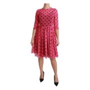 Polka Dot A-lijn Knielange Jurk Dolce & Gabbana , Pink , Dames