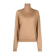 Wollen Ribgebreide Pullover met Hoge Hals Saint Laurent , Brown , Dame...