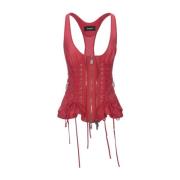 Gekant corset top met voorrits Dsquared2 , Red , Dames