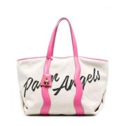 Canvas Tote Tas met Logo Print Palm Angels , White , Dames