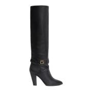 Leren laarzen met goudkleurige gesp Celine , Black , Dames