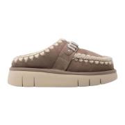 Grijze Shearling Slip-On Platte Schoenen Mou , Gray , Dames