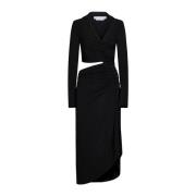 Midi Jurk met Uitsparingen en Draperieën Off White , Black , Dames