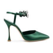 Zijden Kristalversierde Pumps Manolo Blahnik , Green , Dames