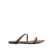 Luipaardprint Platte Sandalen Saint Laurent , Brown , Dames