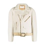 Nep Bontjas met Leren Details Chloé , Beige , Dames