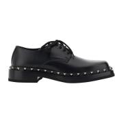 Gestikte Leren Derby Schoenen Valentino Garavani , Black , Heren