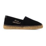 Logo Espadrilles Canvas Leer Rubber Instapper Saint Laurent , Black , ...