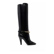 Leren laarzen met gouden kettingdetail Saint Laurent , Black , Dames