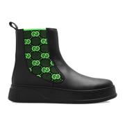 Leren High-Top Laarzen met Monogram Gucci , Black , Heren