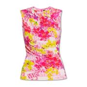 Bloemenprint Mouwloze Top Versace , Pink , Dames