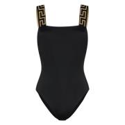 Greca Border Badpak met Square Neck Versace , Black , Dames