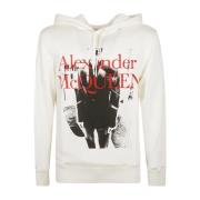 Logo Hoodie Sweatshirt Voor Grafische Print Alexander McQueen , White ...