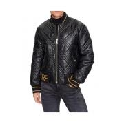 Tijdloos Zwart Leren Jas Versace Jeans Couture , Black , Heren