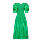 Katoenen Gathered Jurk Ganni , Green , Dames