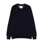 Navy Blue Katoen Crew Neck Sweater Jil Sander , Blue , Heren