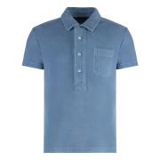 Katoenen Polo Shirt met Voorzak Tom Ford , Blue , Heren