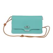 Witte Leren Clutch Twist Lock Schouder Zanellato , Green , Dames