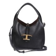 Zwarte gehamerde leren tas met T Timeless hanger Tod's , Black , Dames