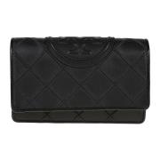 Zwarte Leren Portemonnee met Magneetsluiting Tory Burch , Black , Dame...