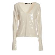 Paillet V-Neck Top Bianco Aw24 Rotate Birger Christensen , Beige , Dam...