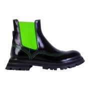 Zwarte Leren Fluo Inzet Chelsea Laarzen Alexander McQueen , Black , Da...