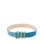 Blauwe Leren Riem met Draaislot By FAR , Blue , Dames