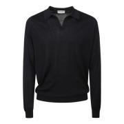 Blauw Katoenen Poloshirt met Lange Mouwen John Smedley , Blue , Heren