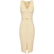 Elegante Midi Jurk met V-Hals Elisabetta Franchi , Beige , Dames