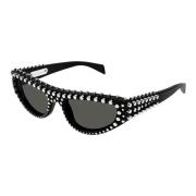 Studded Acetaat Zonnebril met Grijze Lenzen Gucci , Black , Unisex