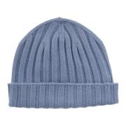 Blauwe Cashmere Geribbelde Beanie Muts Hindustrie , Blue , Heren