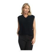 V-hals gebreide trui 2-Biz , Black , Dames