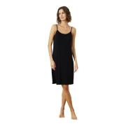 Zwarte Slip Jurk IN Front , Black , Dames