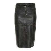 Zwarte leren rok klassieke stijl Kaffe Curve , Black , Dames