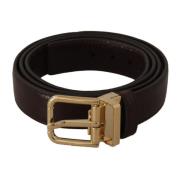 Elegante Leren Riem met Metalen Gesp Dolce & Gabbana , Brown , Heren