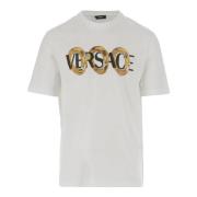 Katoenen Crew Neck T-shirt met Logo Versace , White , Heren